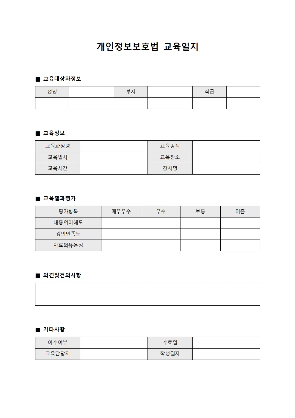시스템관리자 개인정보보호법교육일지 및 교육결과