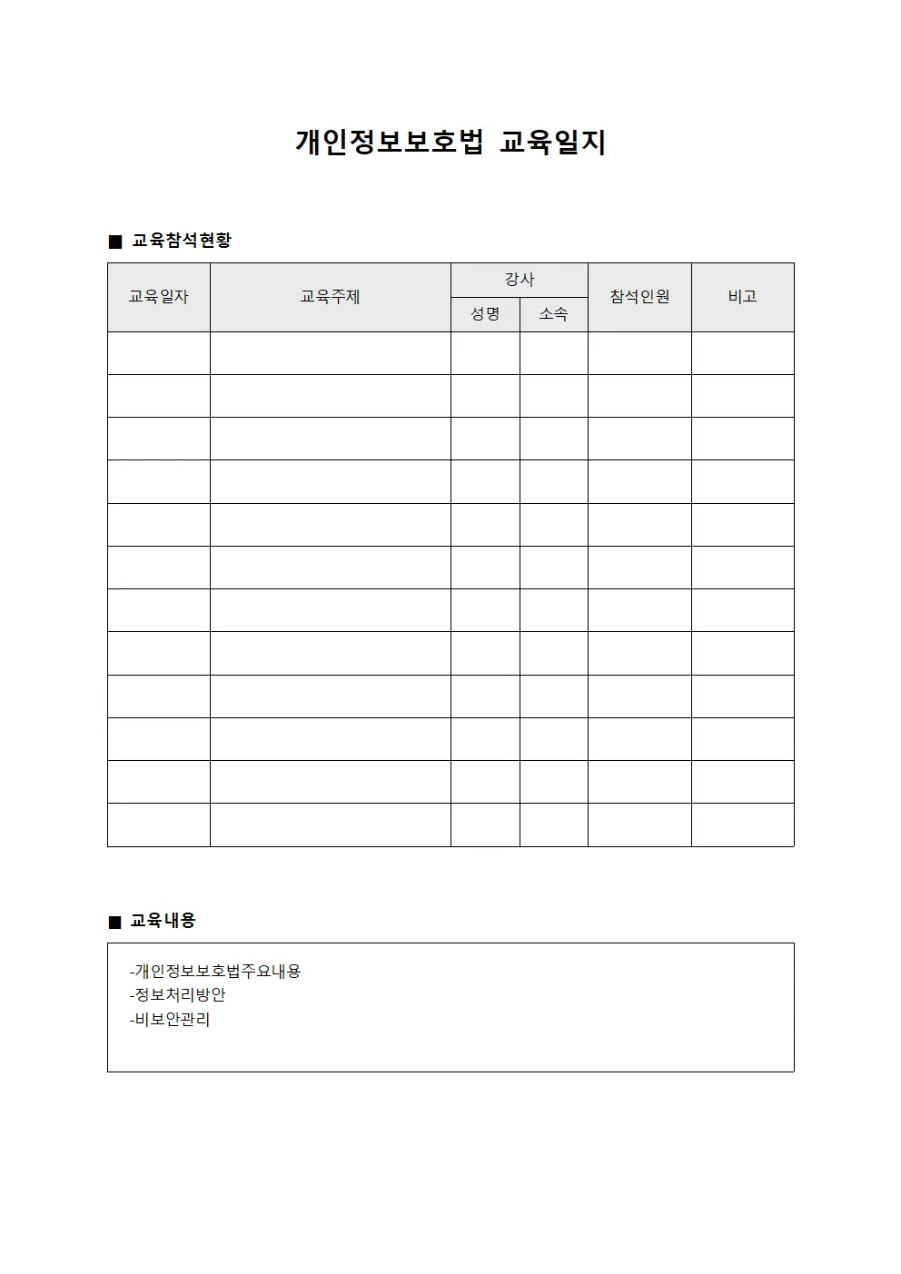 개인정보보호법 교육일지 - 개인정보처리 역량강화