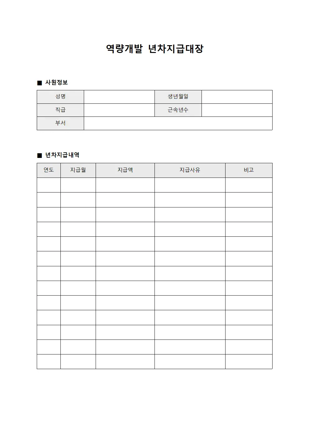 역량개발 년차지급대장