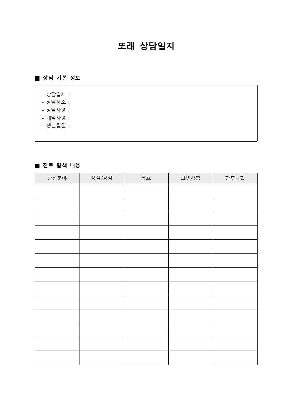 또래상담일지 (진로탐색)