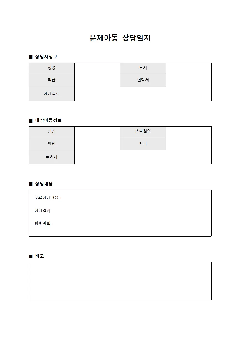 문제아동상담일지 - 대상자진행상황
