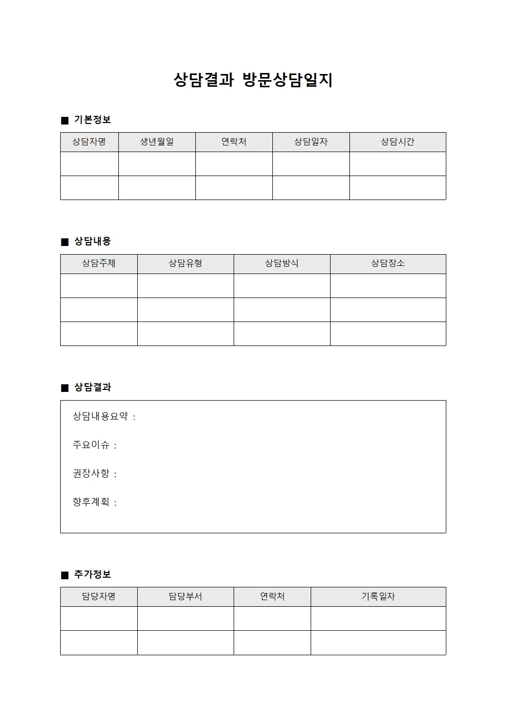 상담결과 방문상담일지