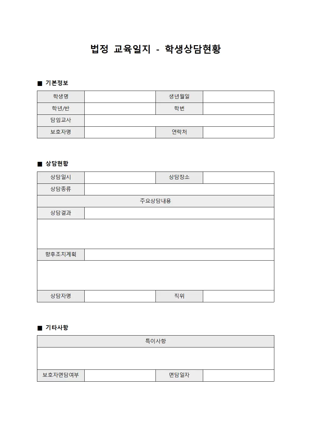 법정교육일지 - 학생상담현황