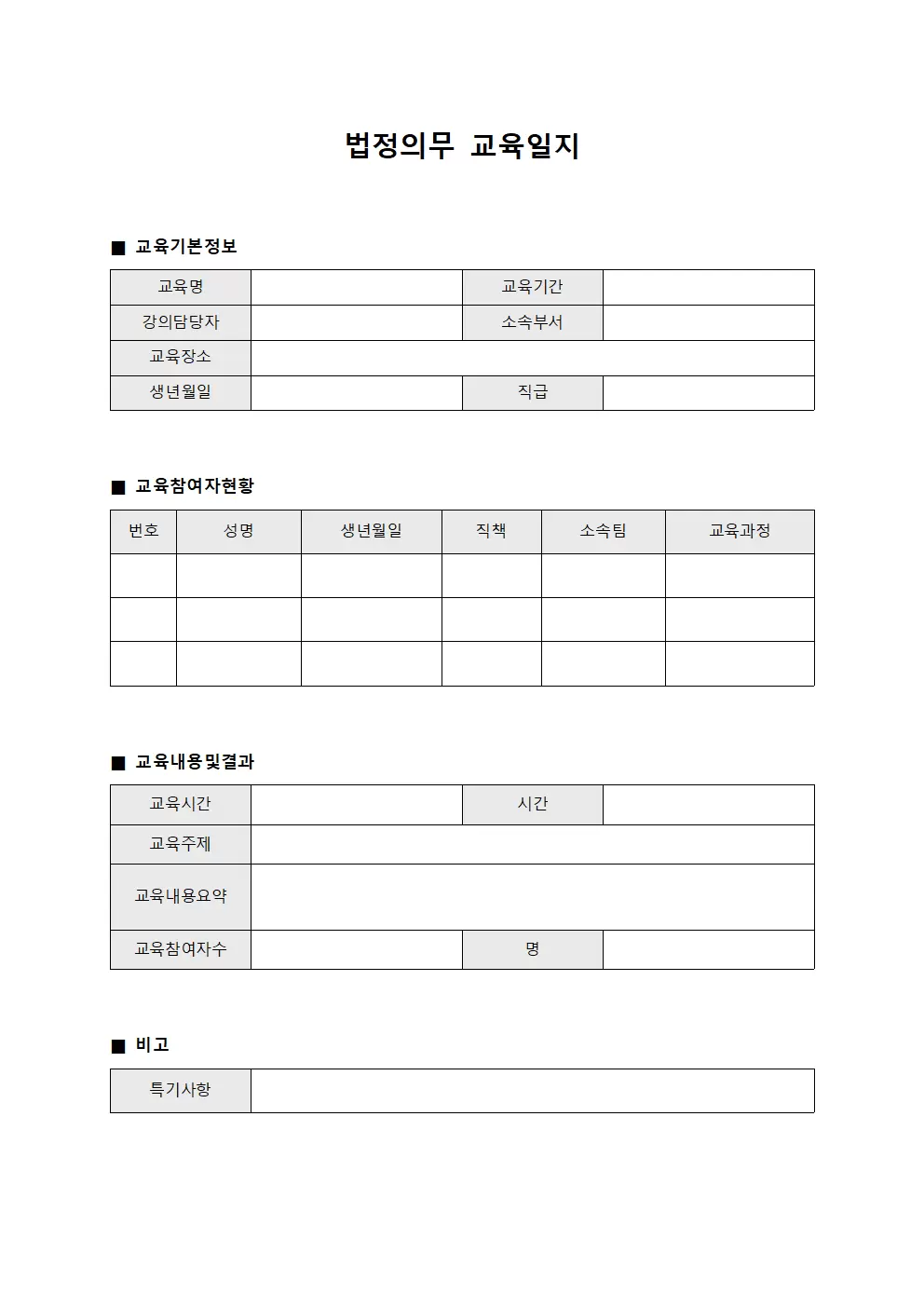 법정의무교육일지 - 강의담당자동차정비대장