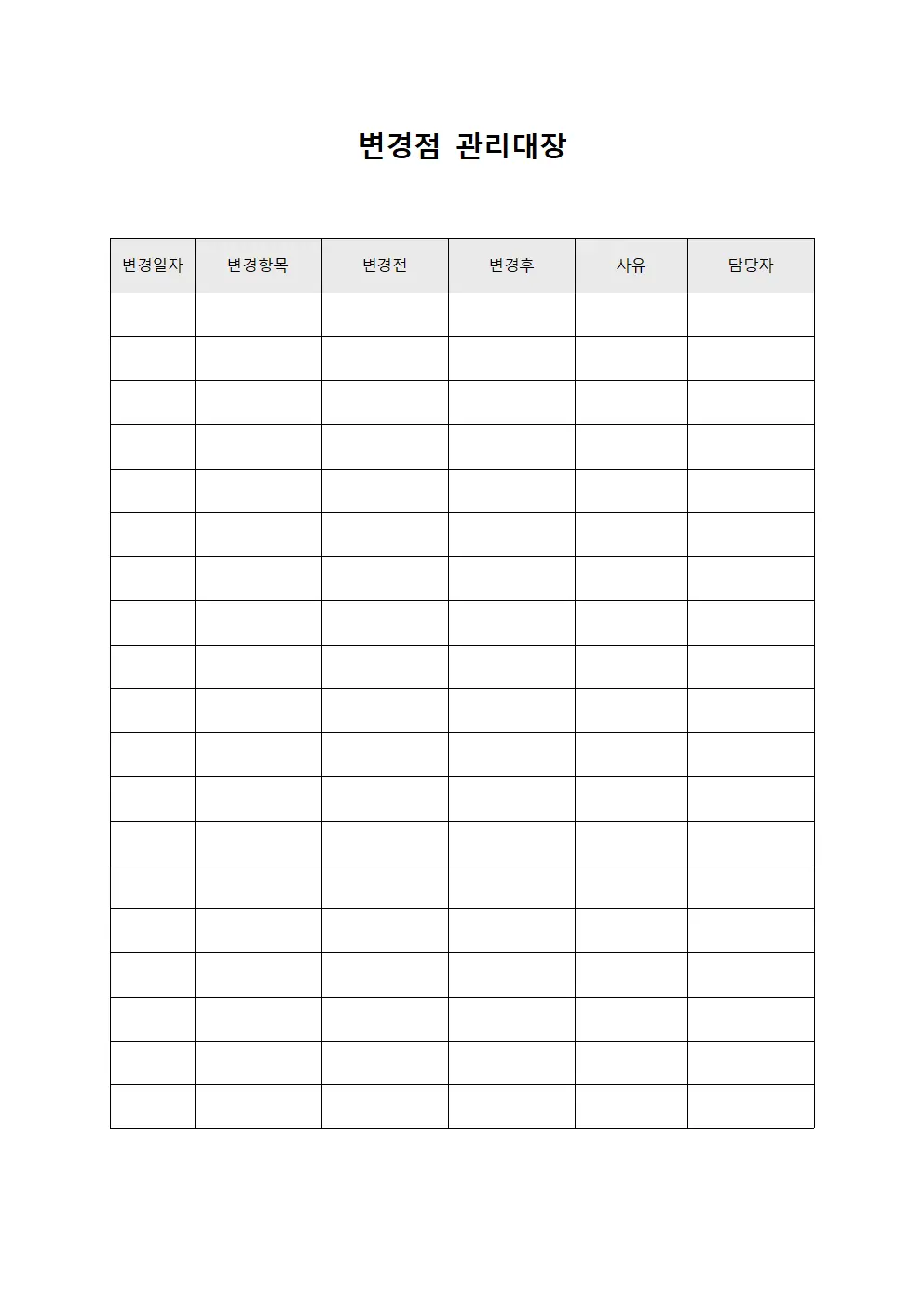 안전교육실시 변경점관리대장 파일양식