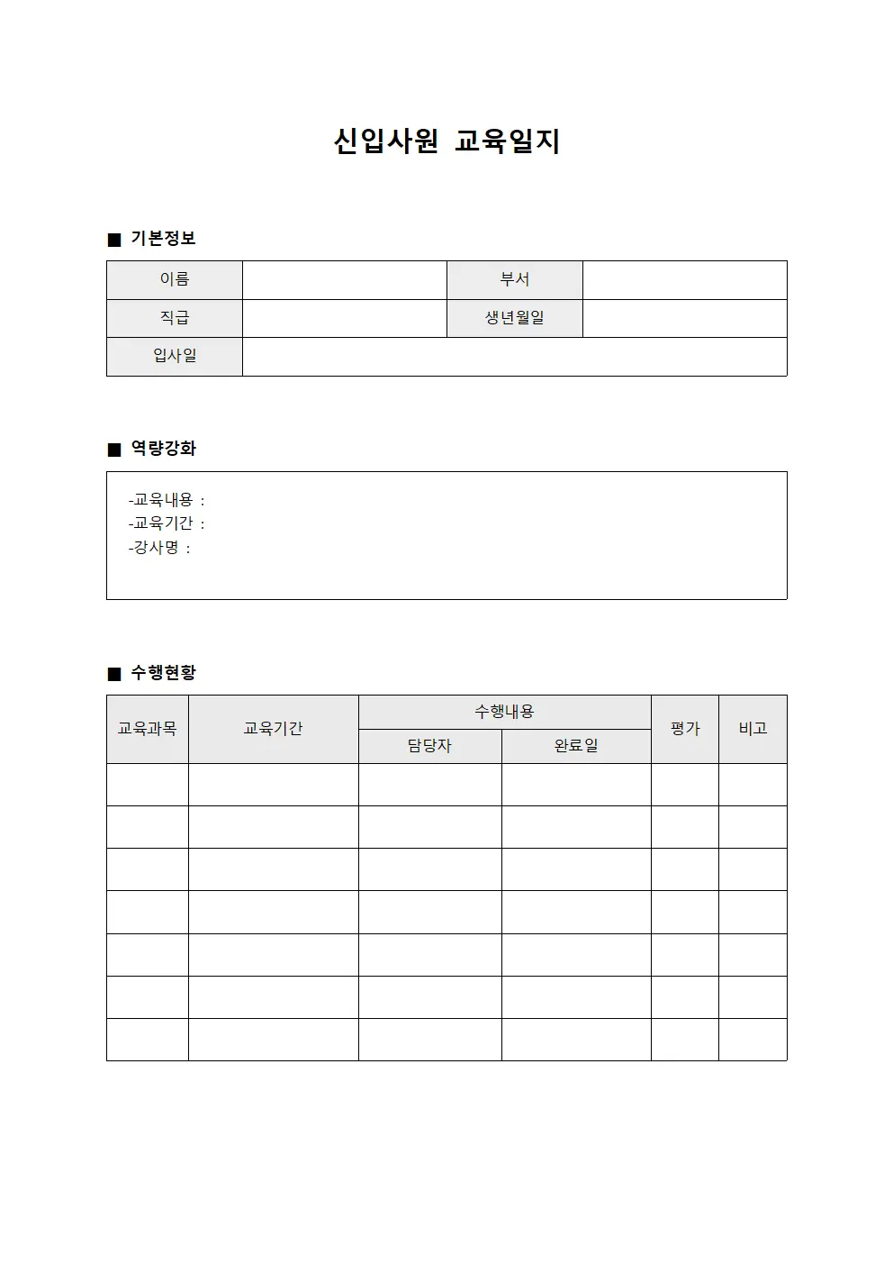 신입사원교육일지 (역량강화수행현황)