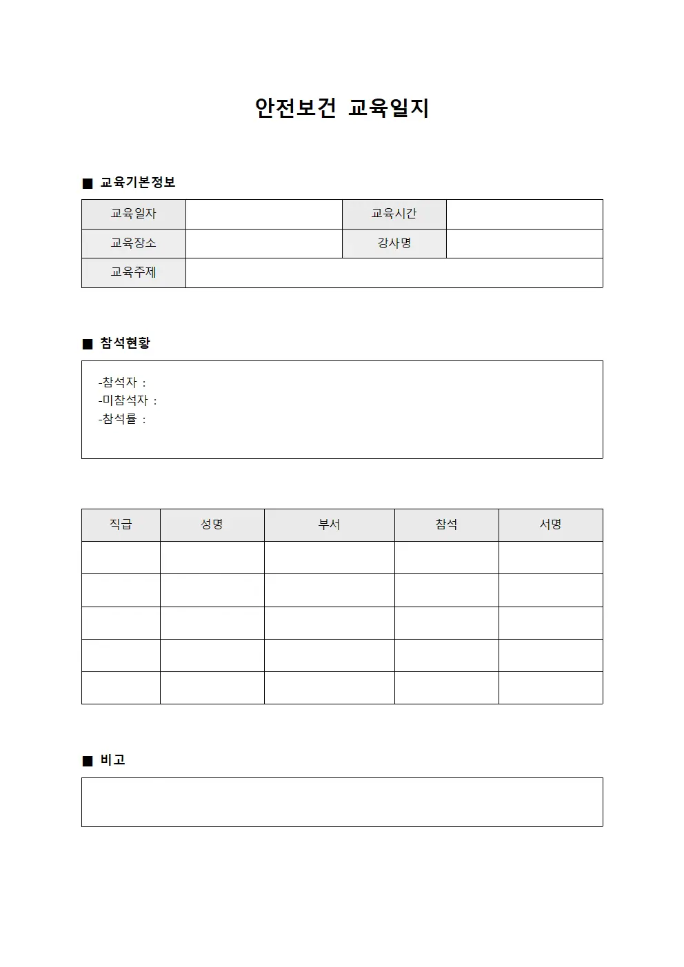 안전보건 교육일지 (월별)