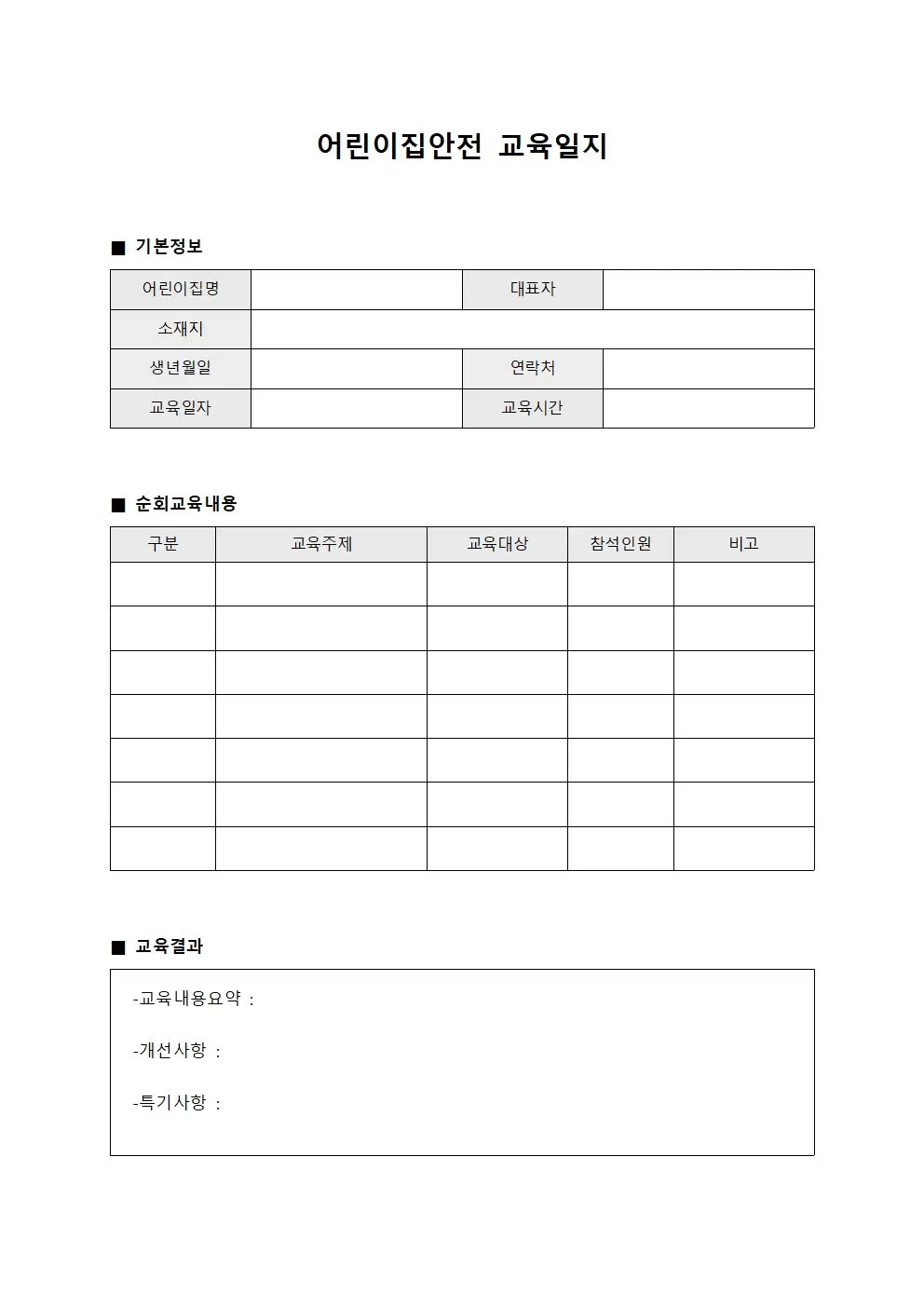 어린이집안전교육일지 (순회자 실적현황)