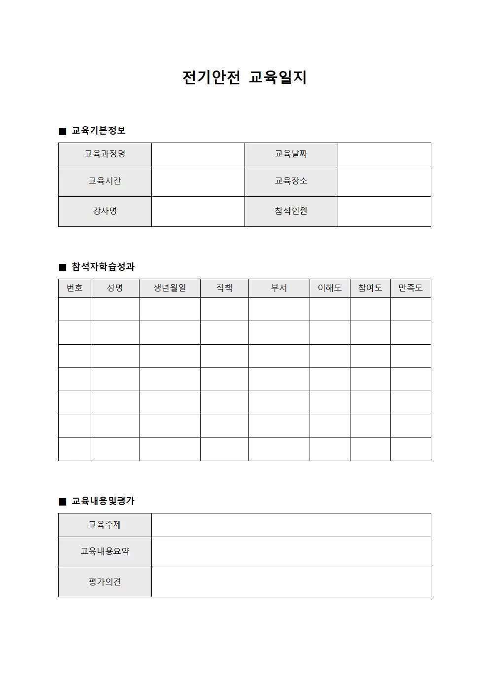 전기안전교육일지 - 참석자학습성과
