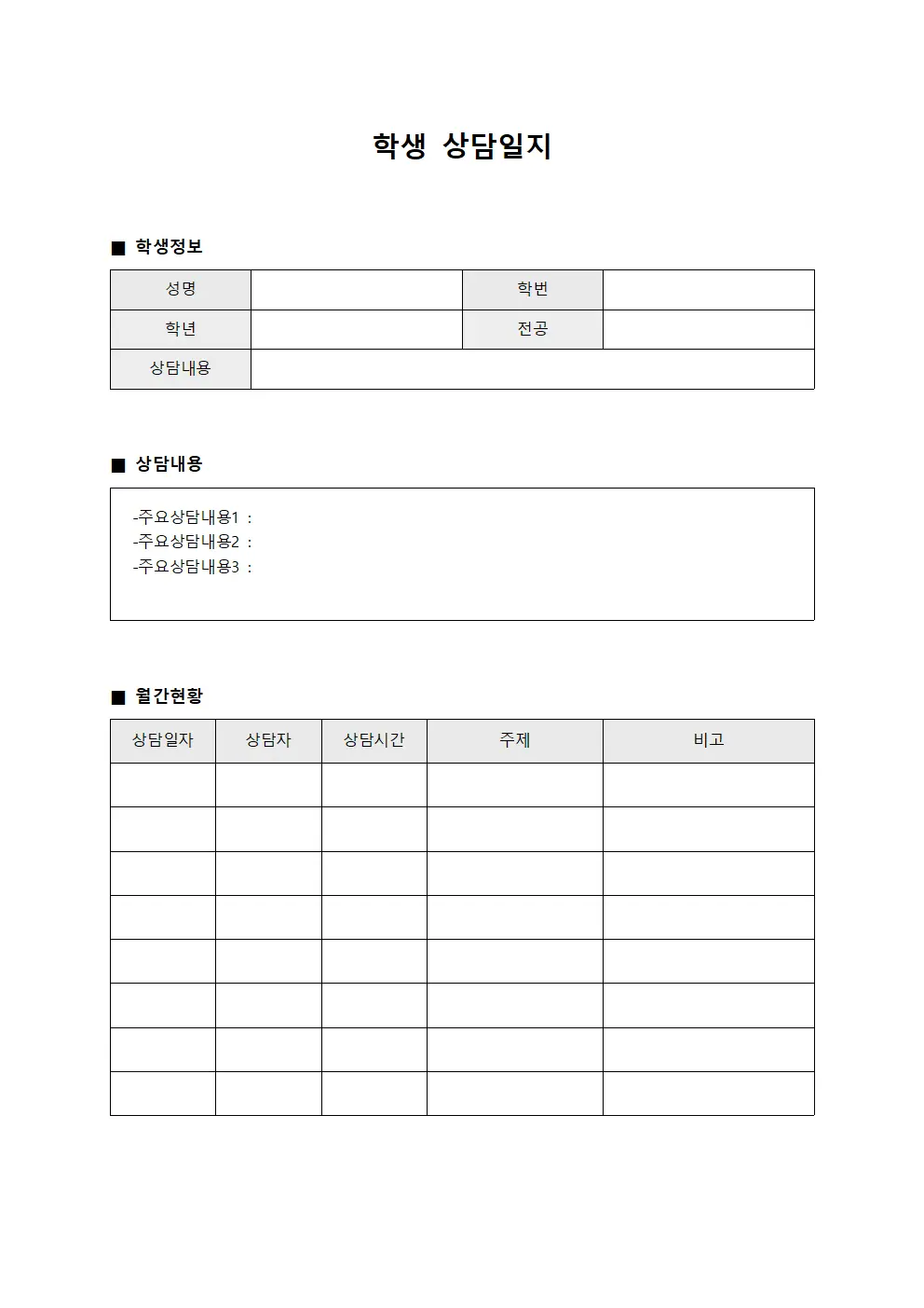 학생상담일지 월간종합현황