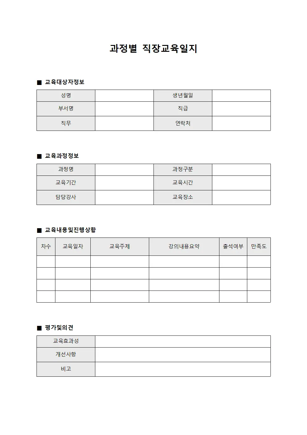 과정별 직장교육일지