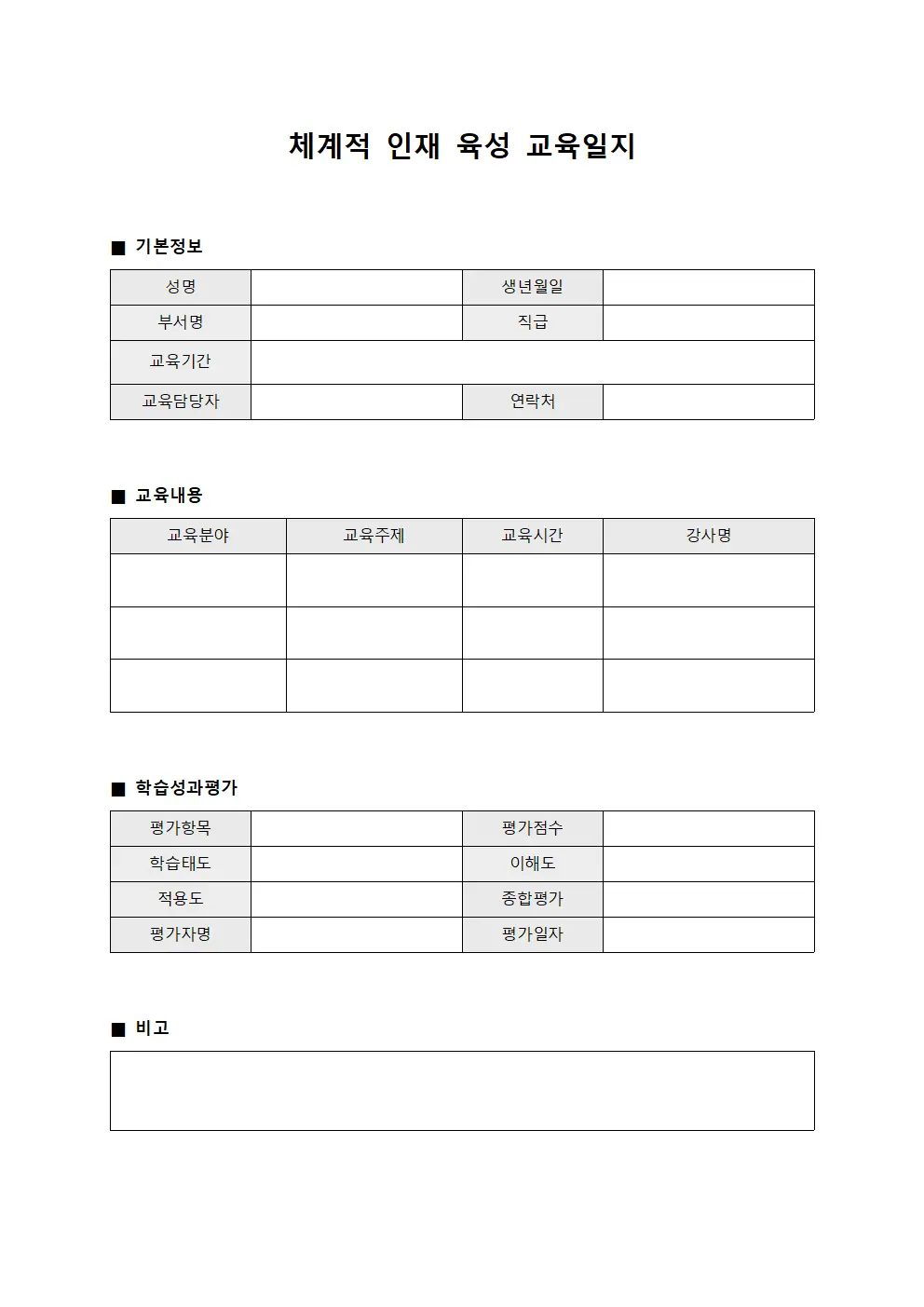 체계적 인재 육성 교육일지