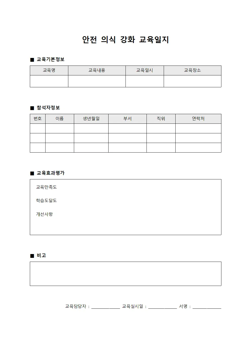 안전 의식 강화 교육일지