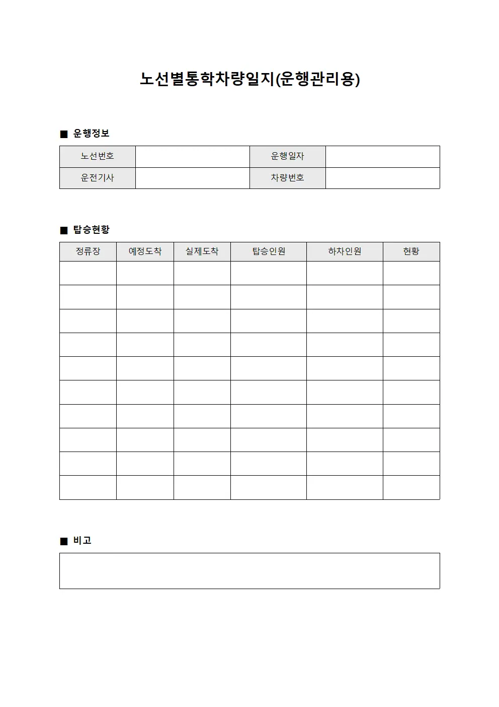 노선별통학차량일지(운행관리용)