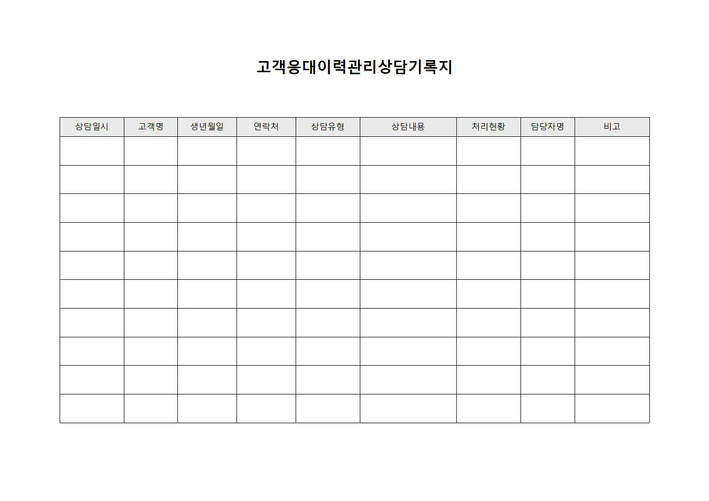 고객응대이력관리상담기록지 서식.양식