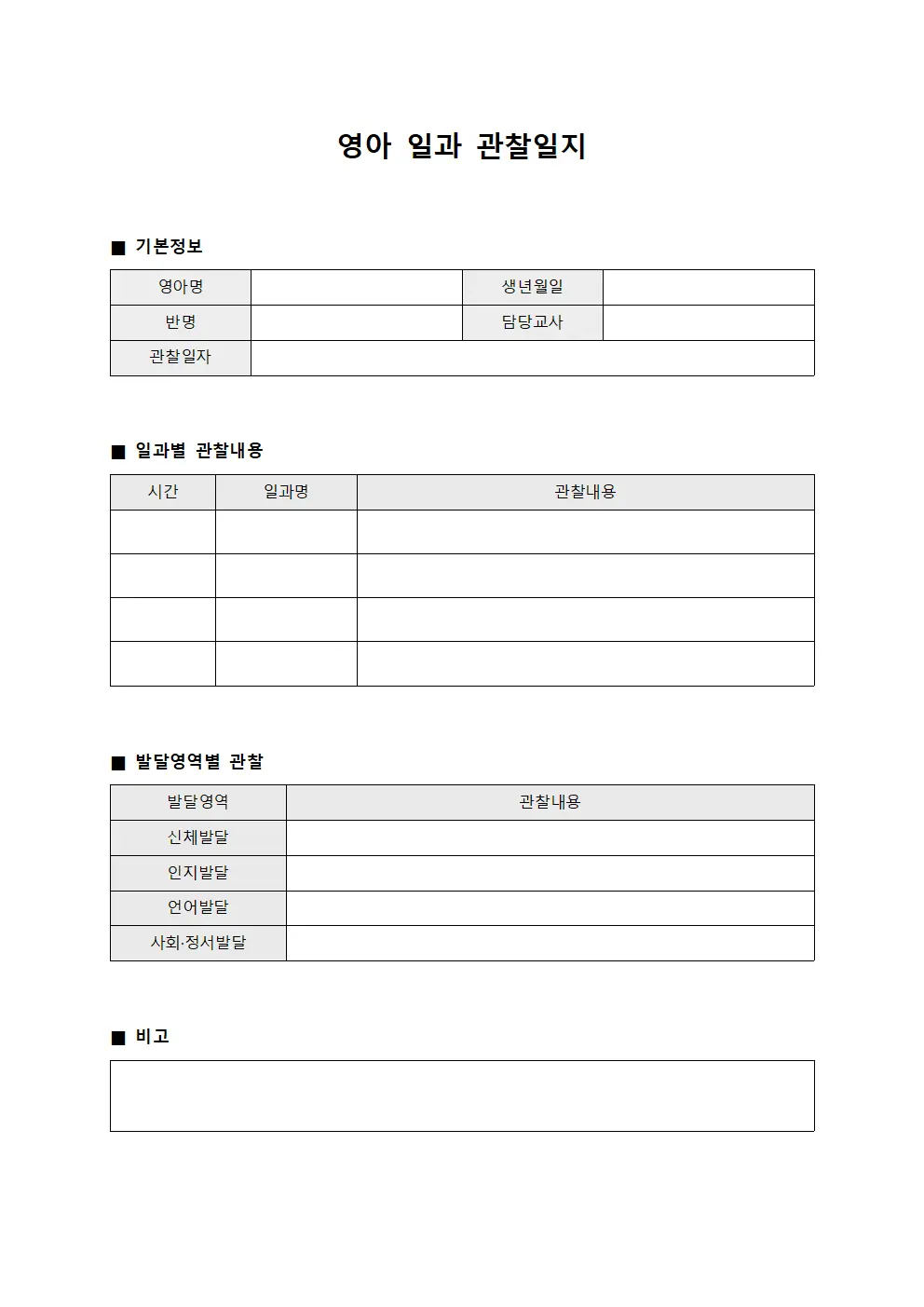 영아 일과 관찰일지
