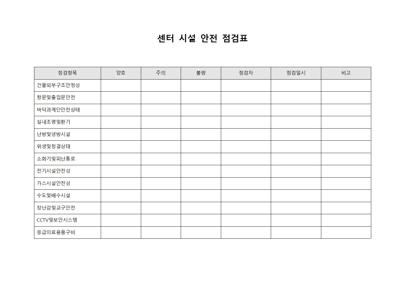센터 시설 안전 점검표