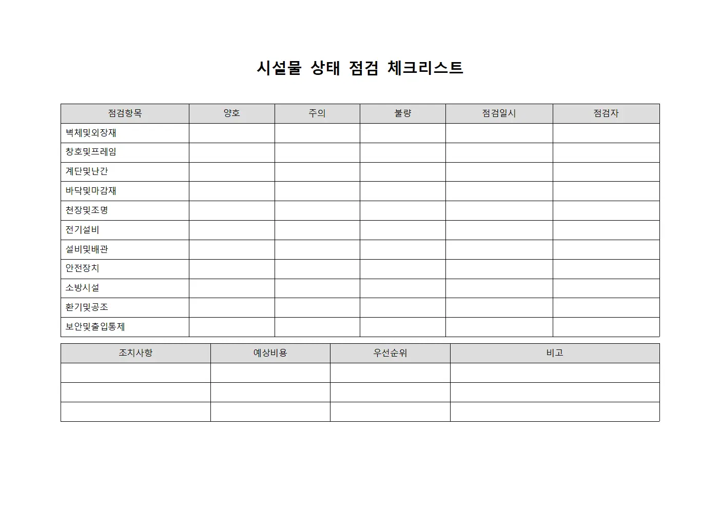시설물 상태 점검 체크리스트