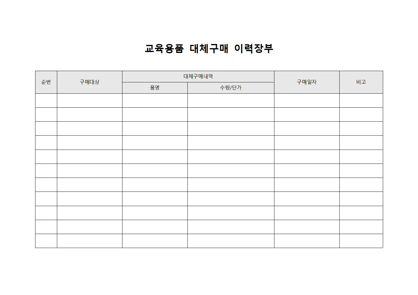 교육용품 대체구매 이력장부