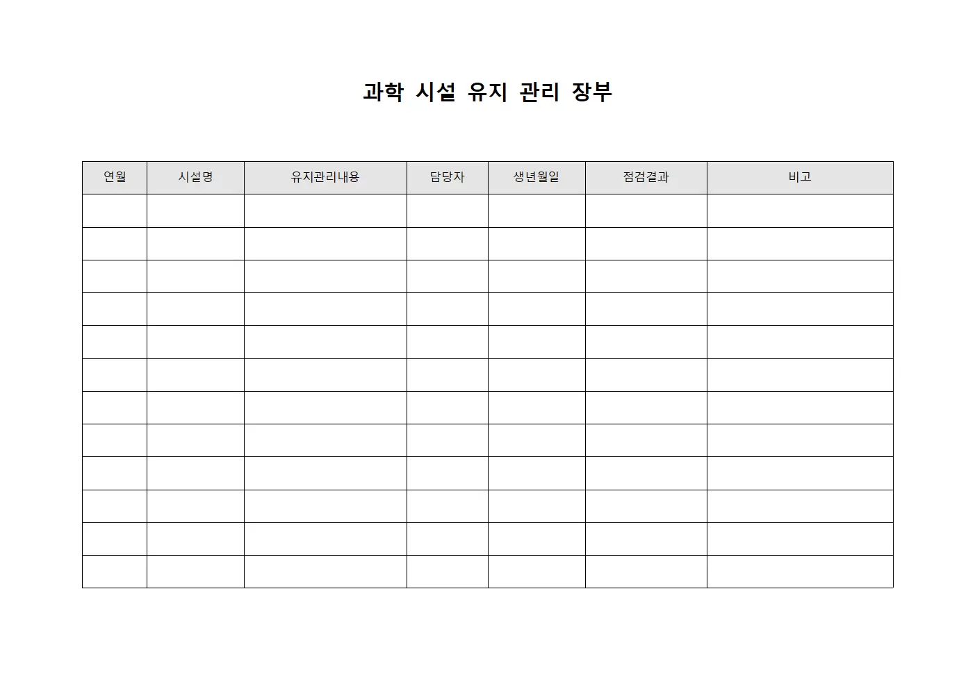 과학 시설 유지 관리 장부