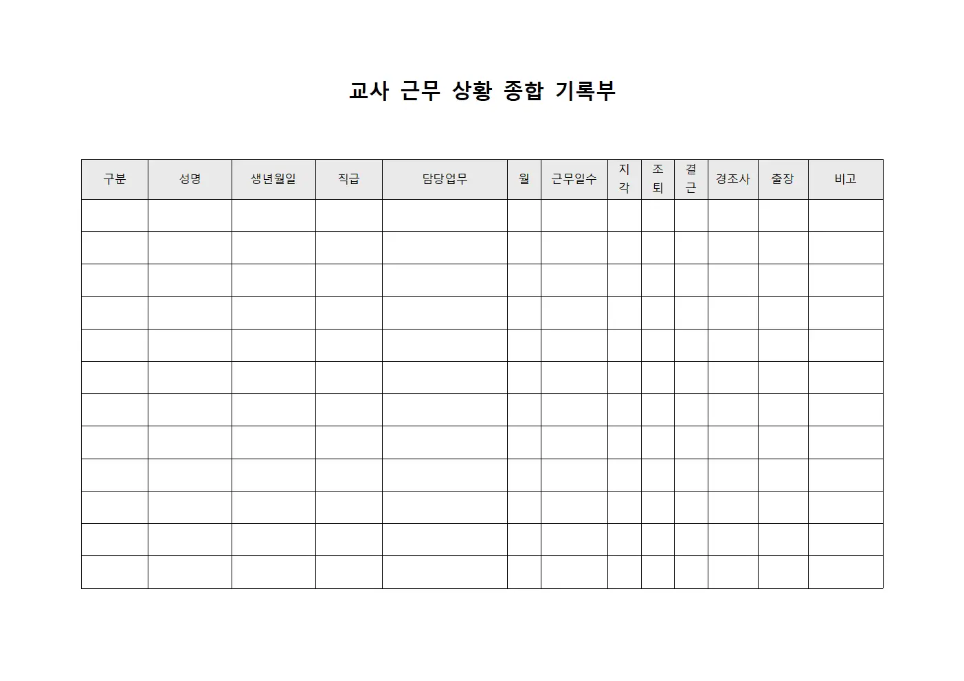 교사 근무 상황 종합 기록부