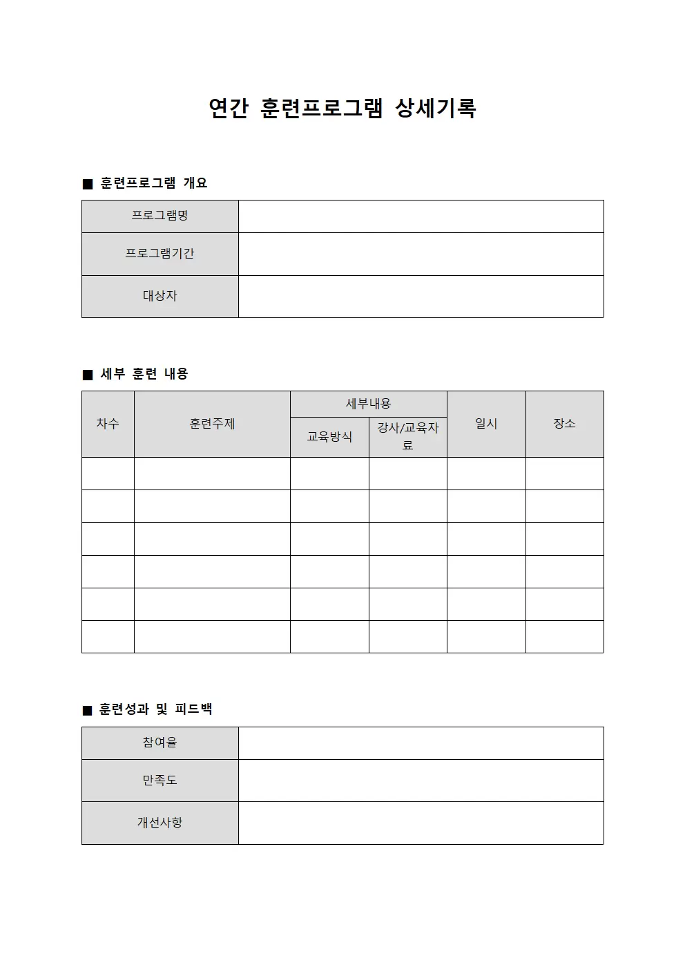 연간 훈련프로그램 상세기록