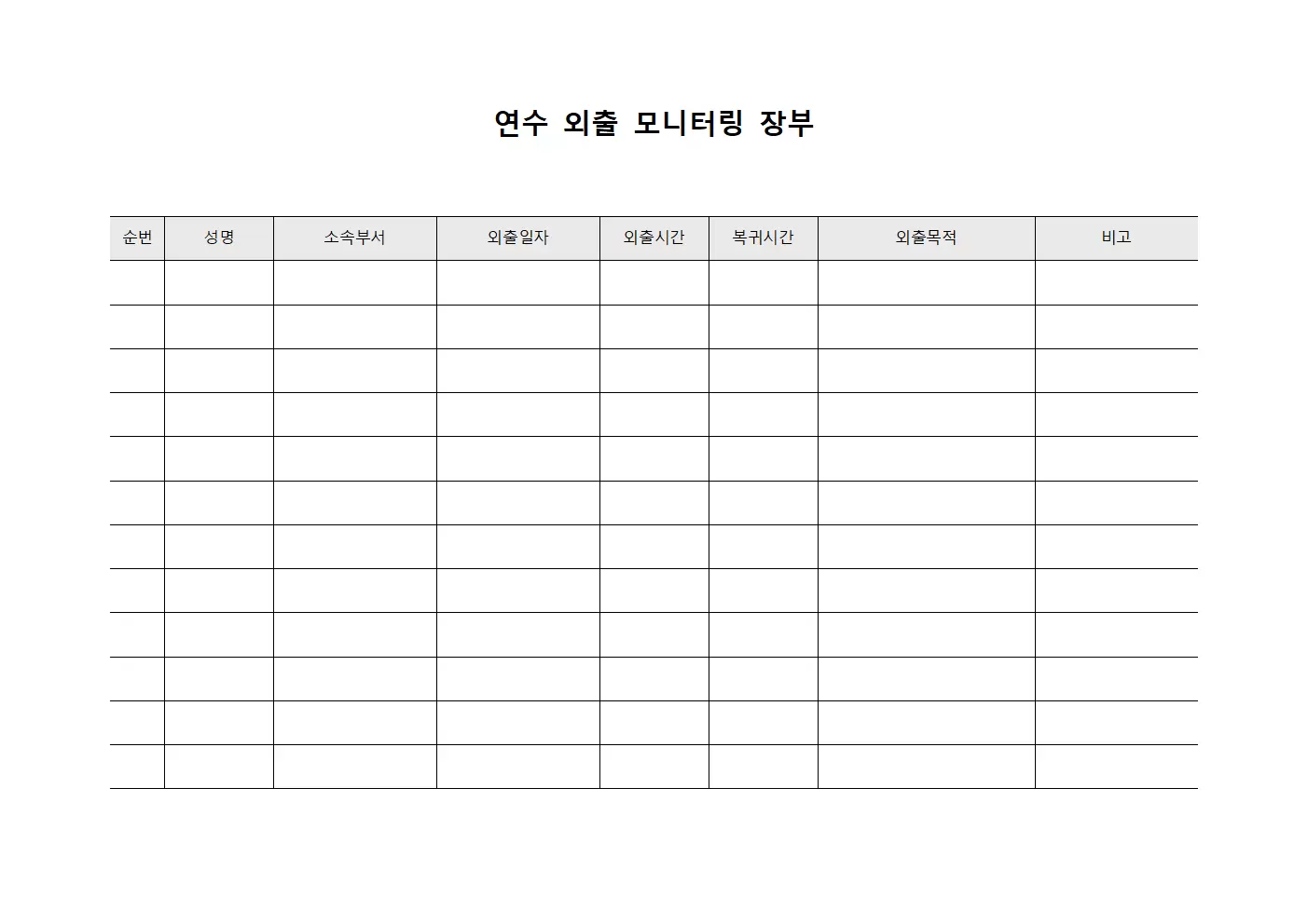 연수 외출 모니터링 장부 서식문서