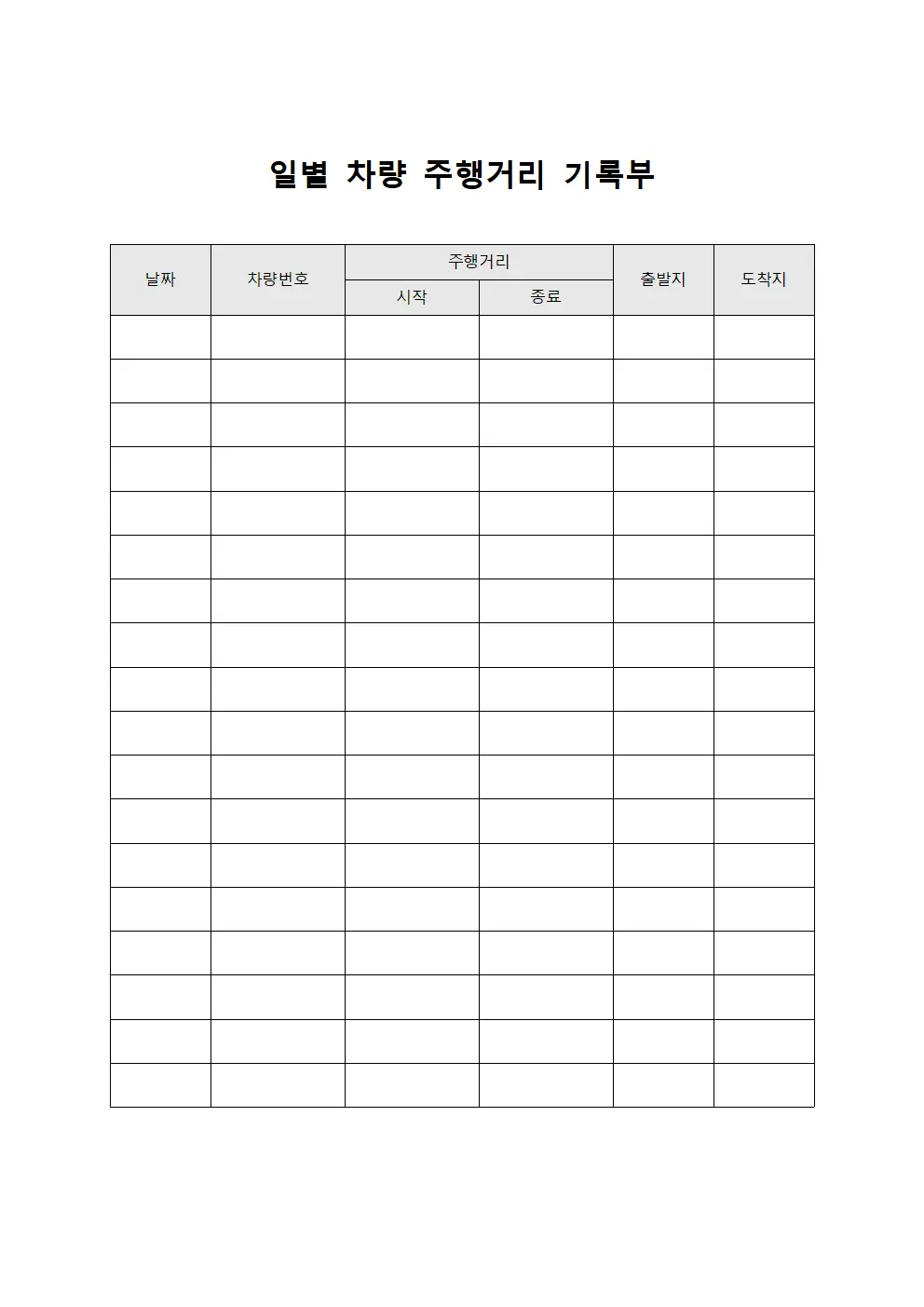 일별 차량 주행거리 기록부