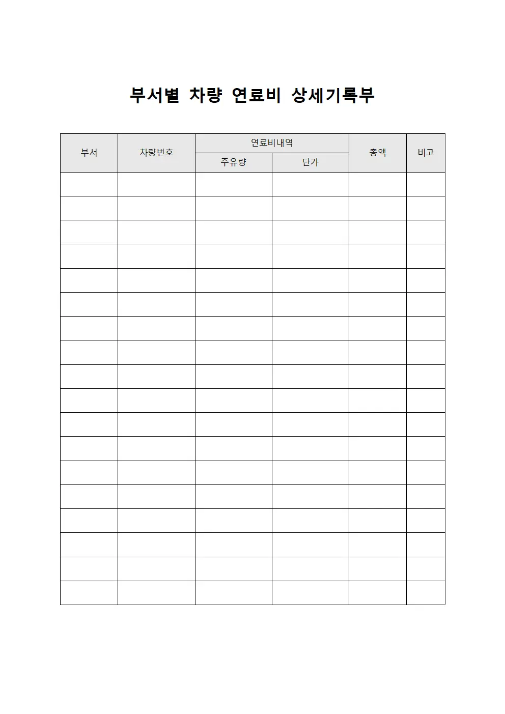 부서별 차량 연료비 상세기록부