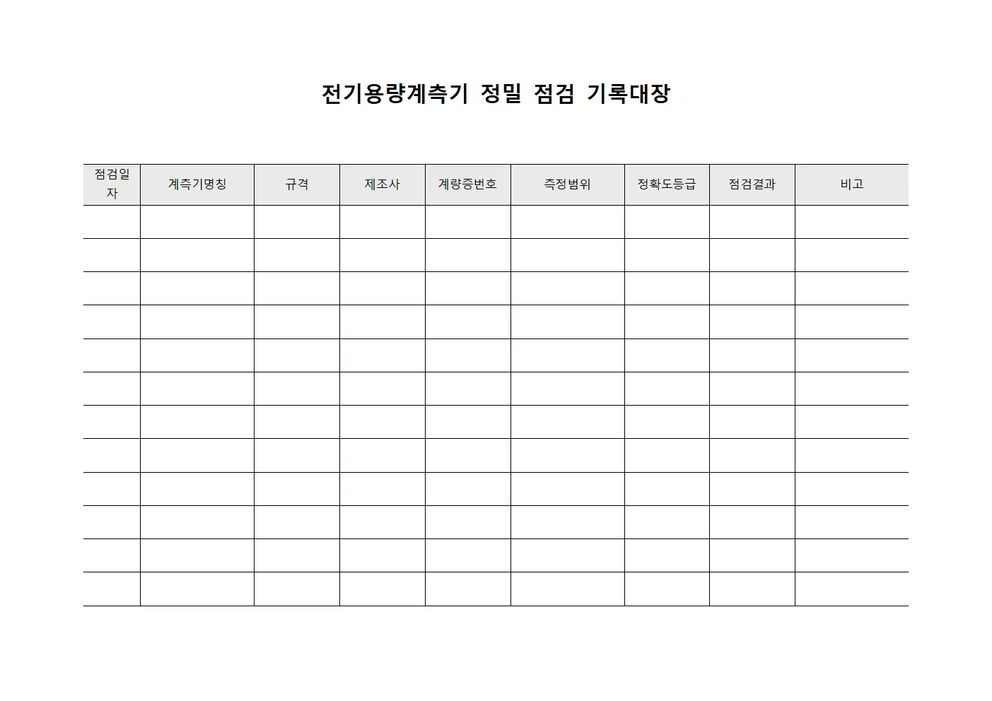 전기용량계측기 정밀 점검 기록대장
