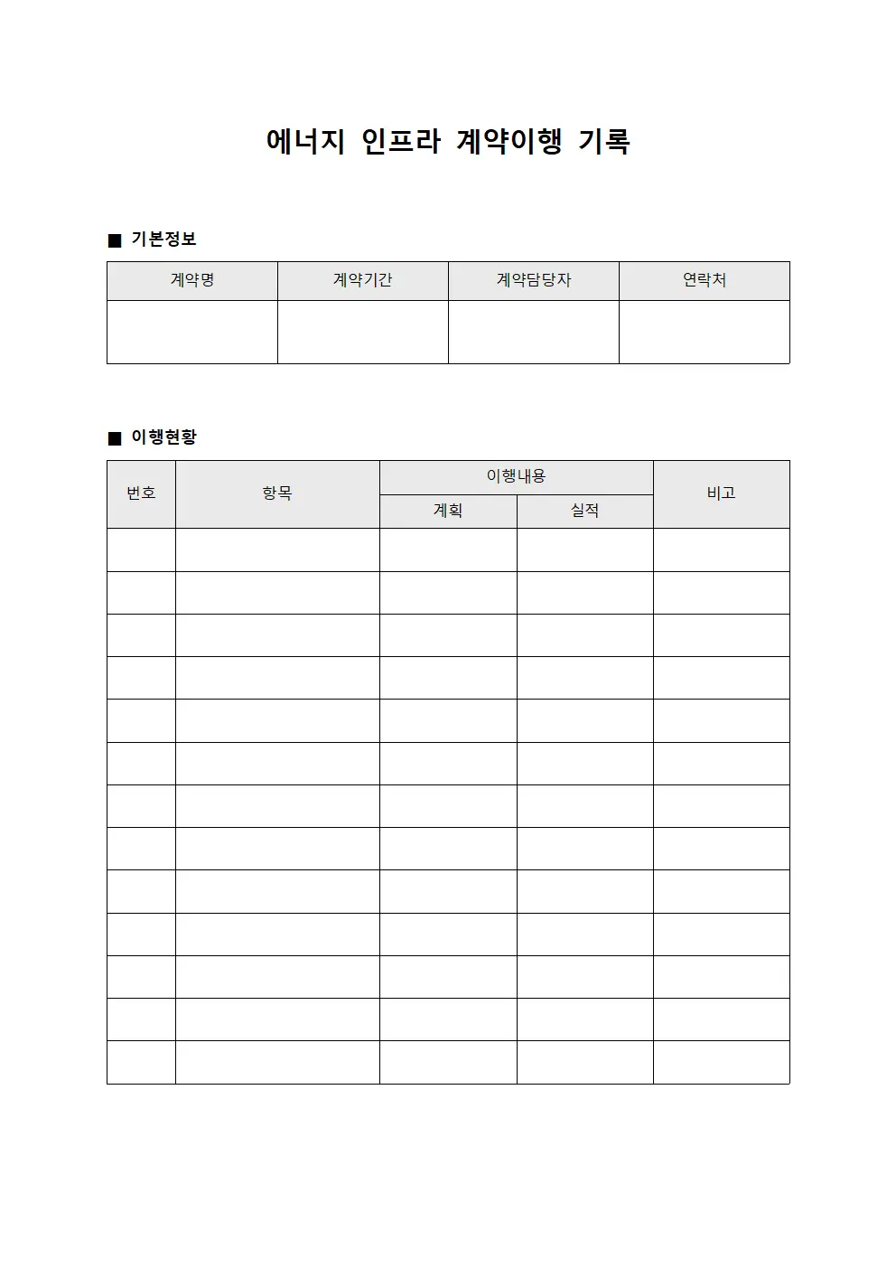 에너지 인프라 계약이행 기록
