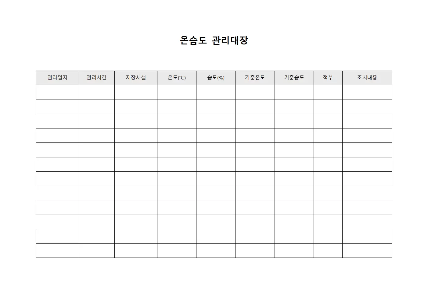 온습도관리대장 (저장시설 체크표)