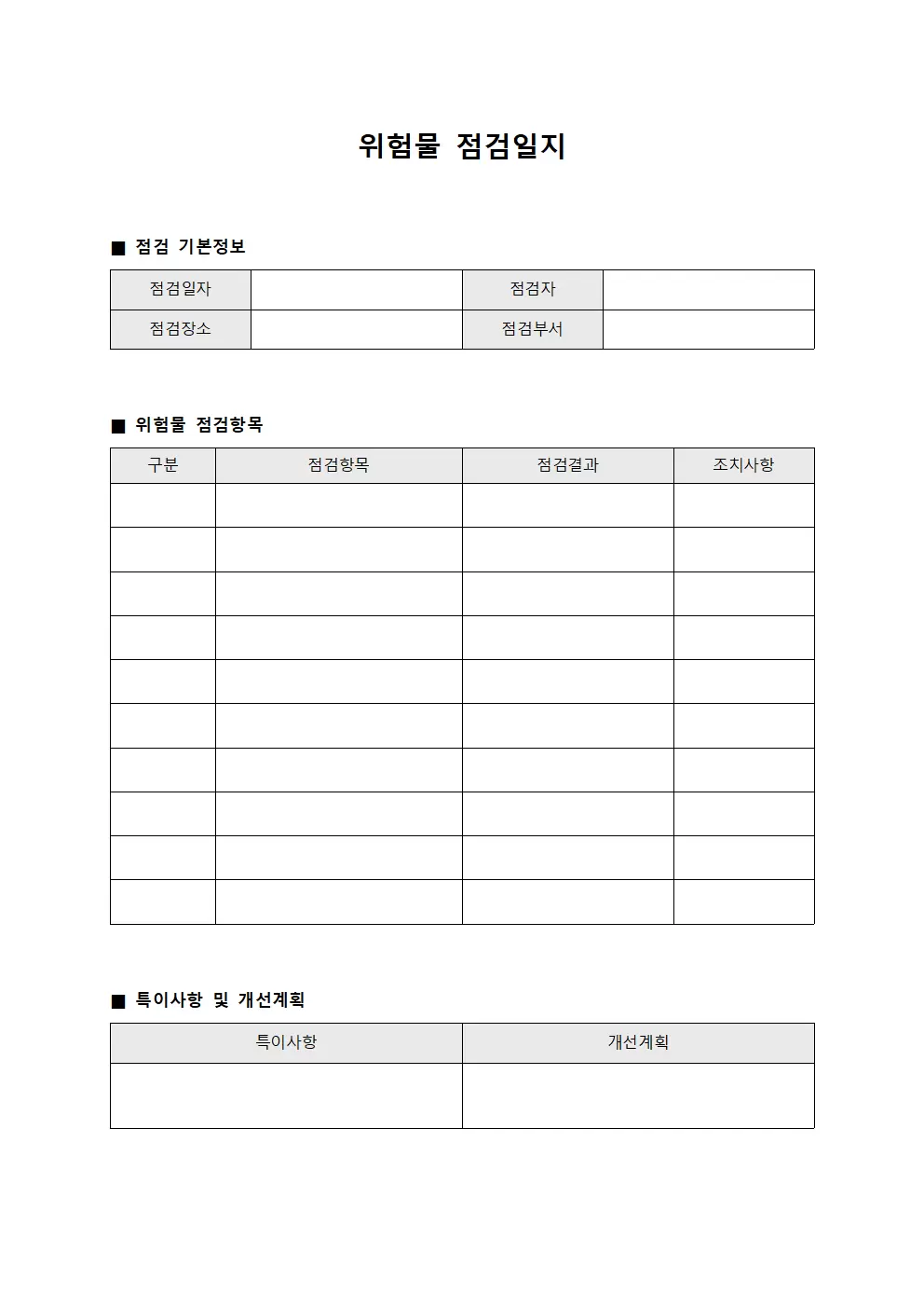 위험물점검일지 - 월간 종합표