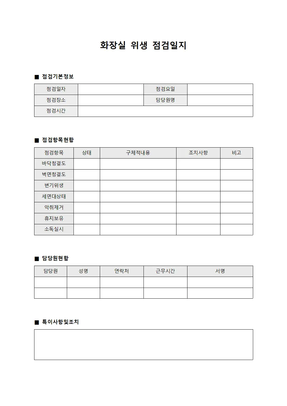 화장실위생점검일지 - 담당원 현황