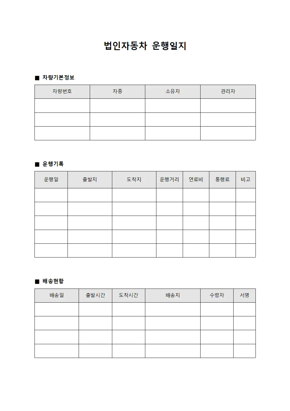 부품 차량 운행일지 배송 현황
