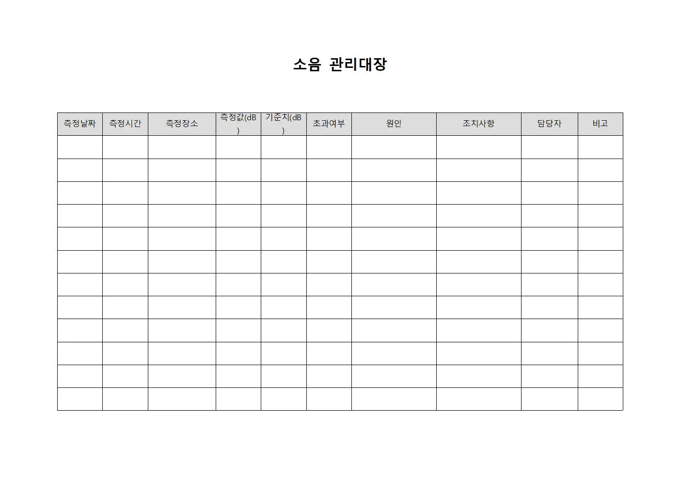 소음관리대장 (시설 예방조치)