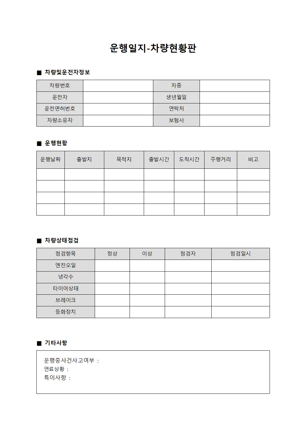 운행일지 - 차량 현황판