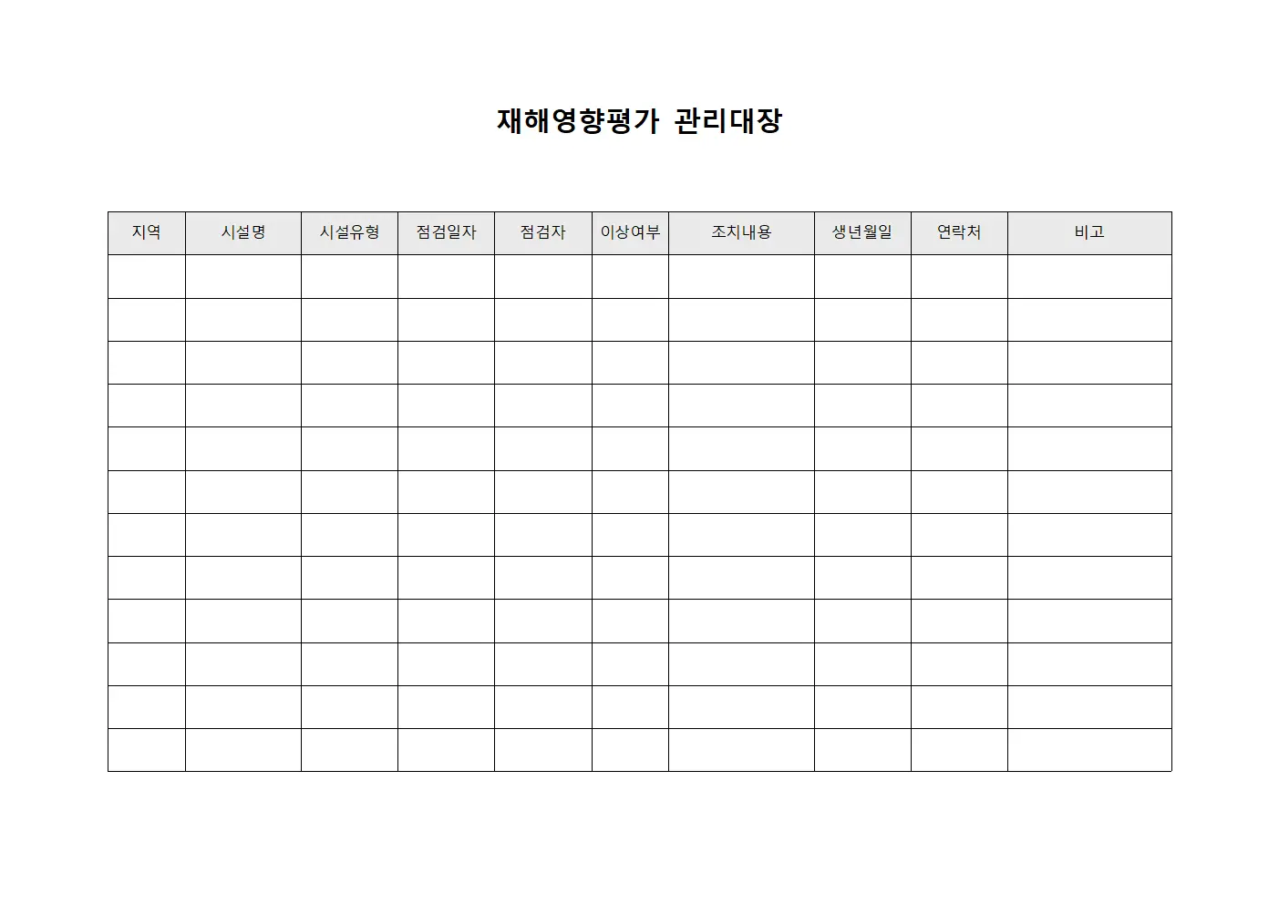 재해영향평가관리대장 - 시설점검실시현황