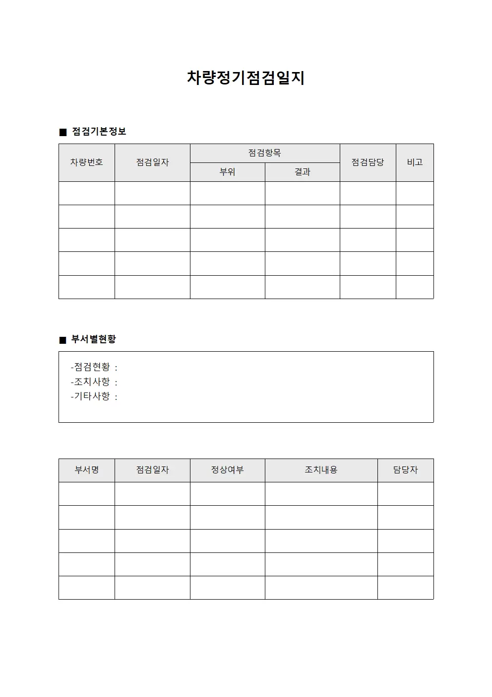 차량정기점검일지 - 부서별 현황
