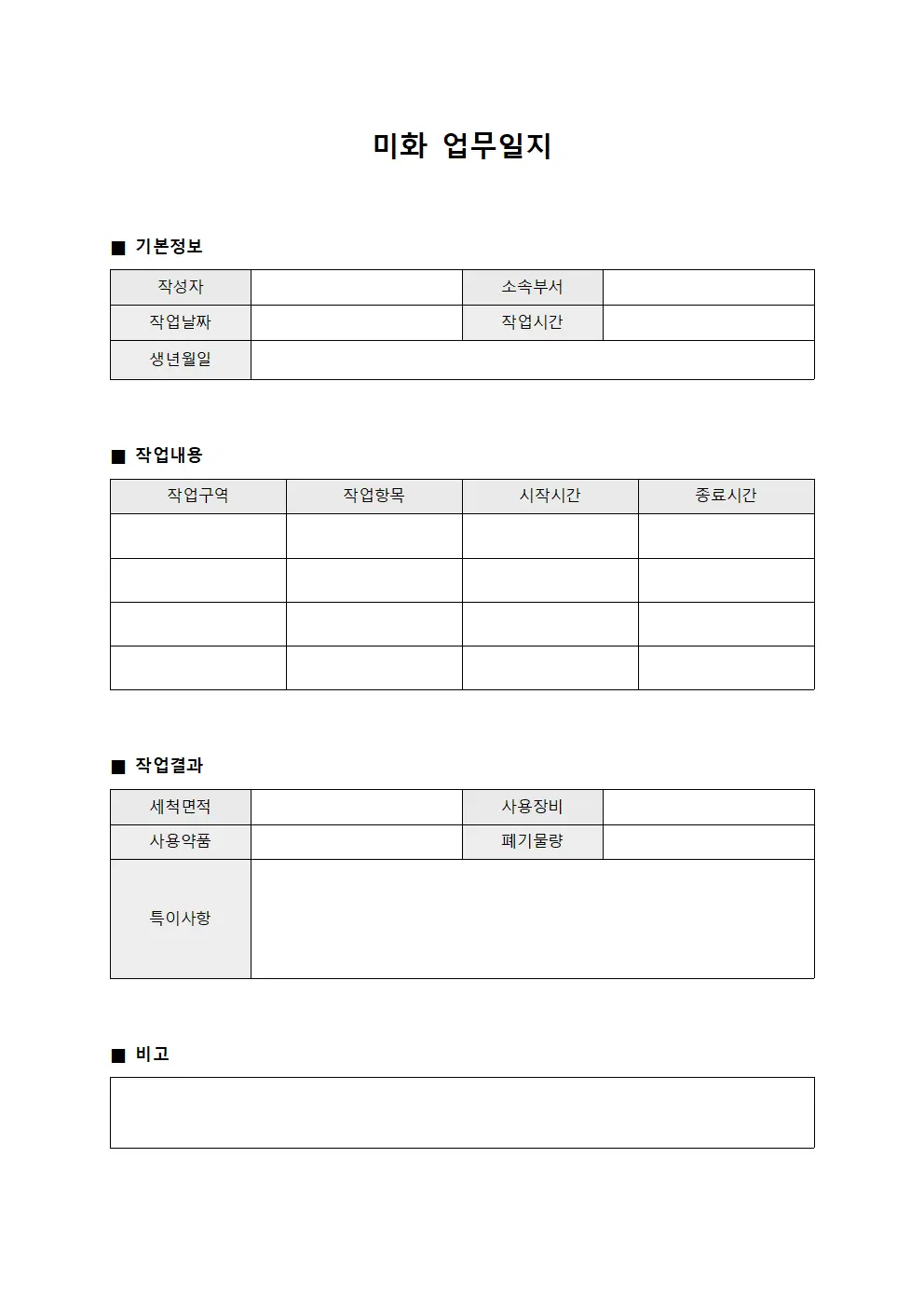 미화 업무일지 양식파일