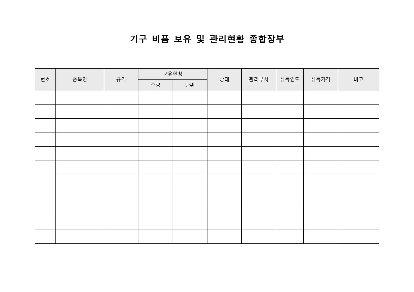 기구 비품 보유 및 관리현황 종합장부