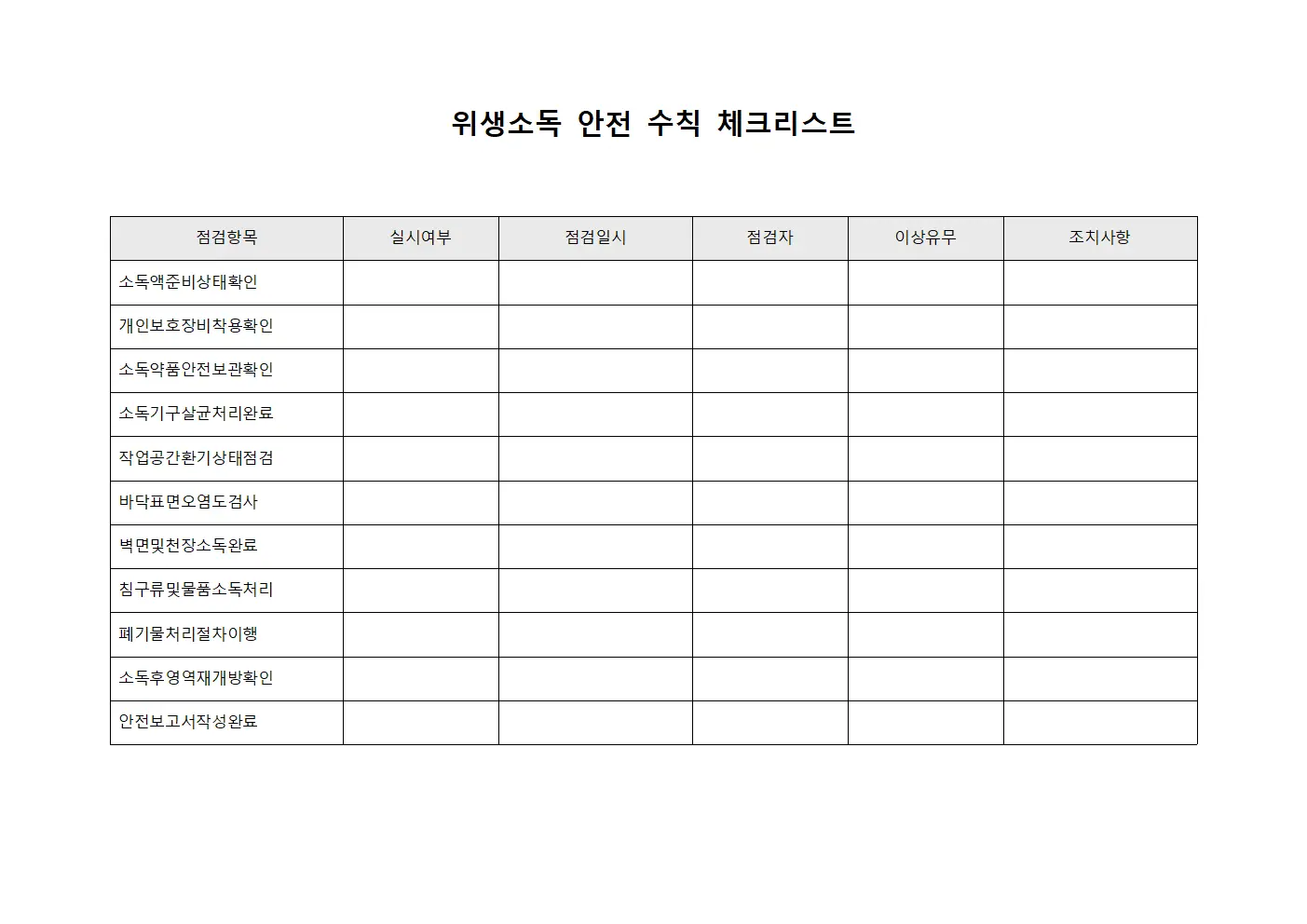 위생소독 안전 수칙 체크리스트