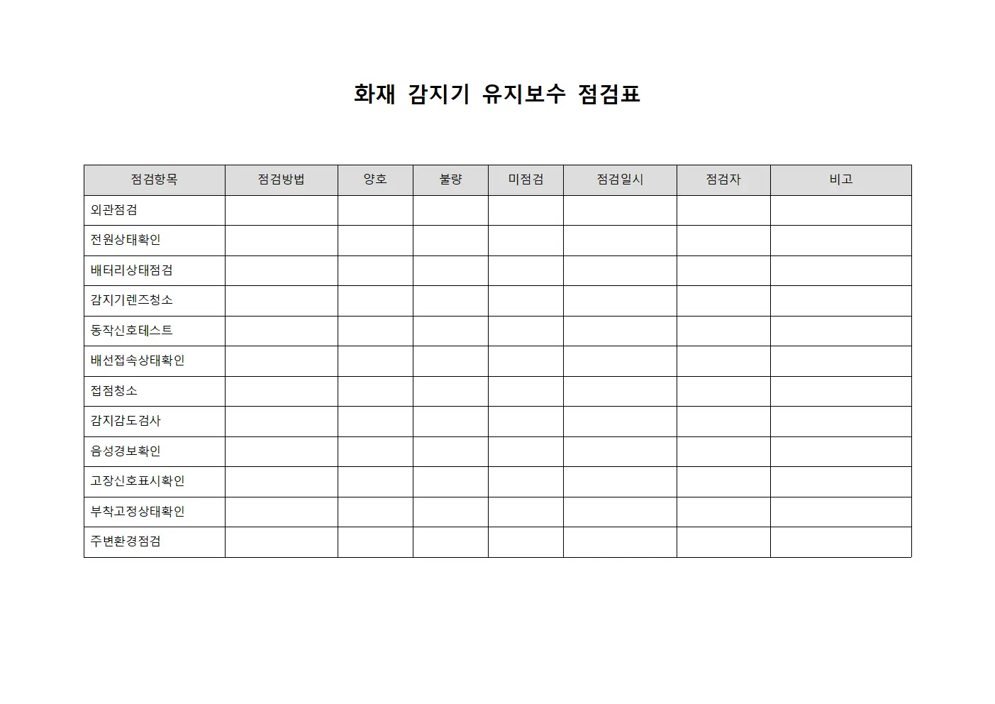 화재 감지기 유지보수 점검표
