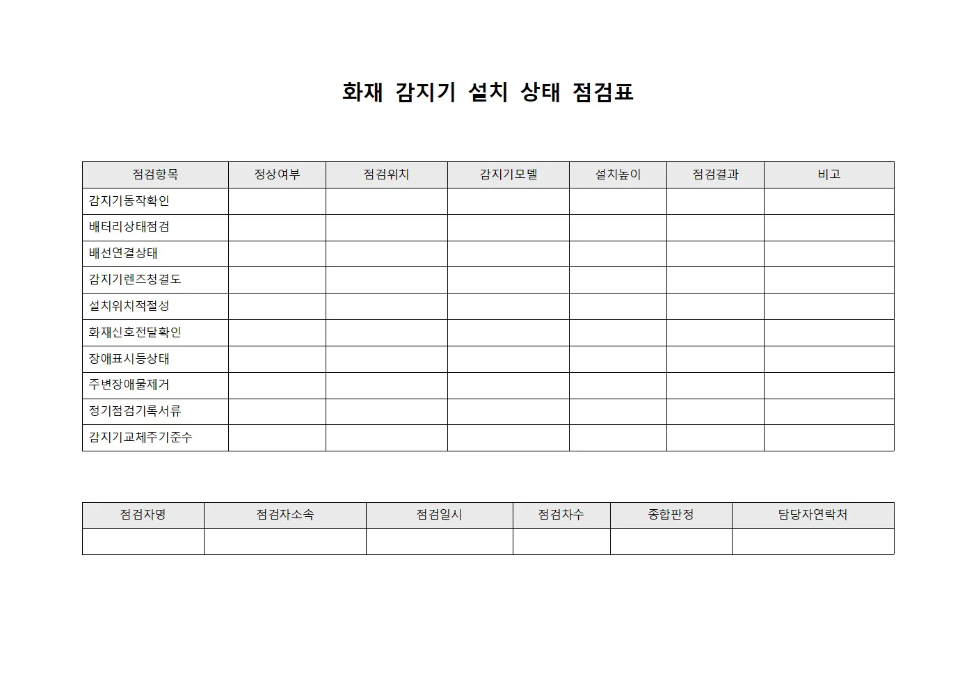 화재 감지기 설치 상태 점검표 문서양식