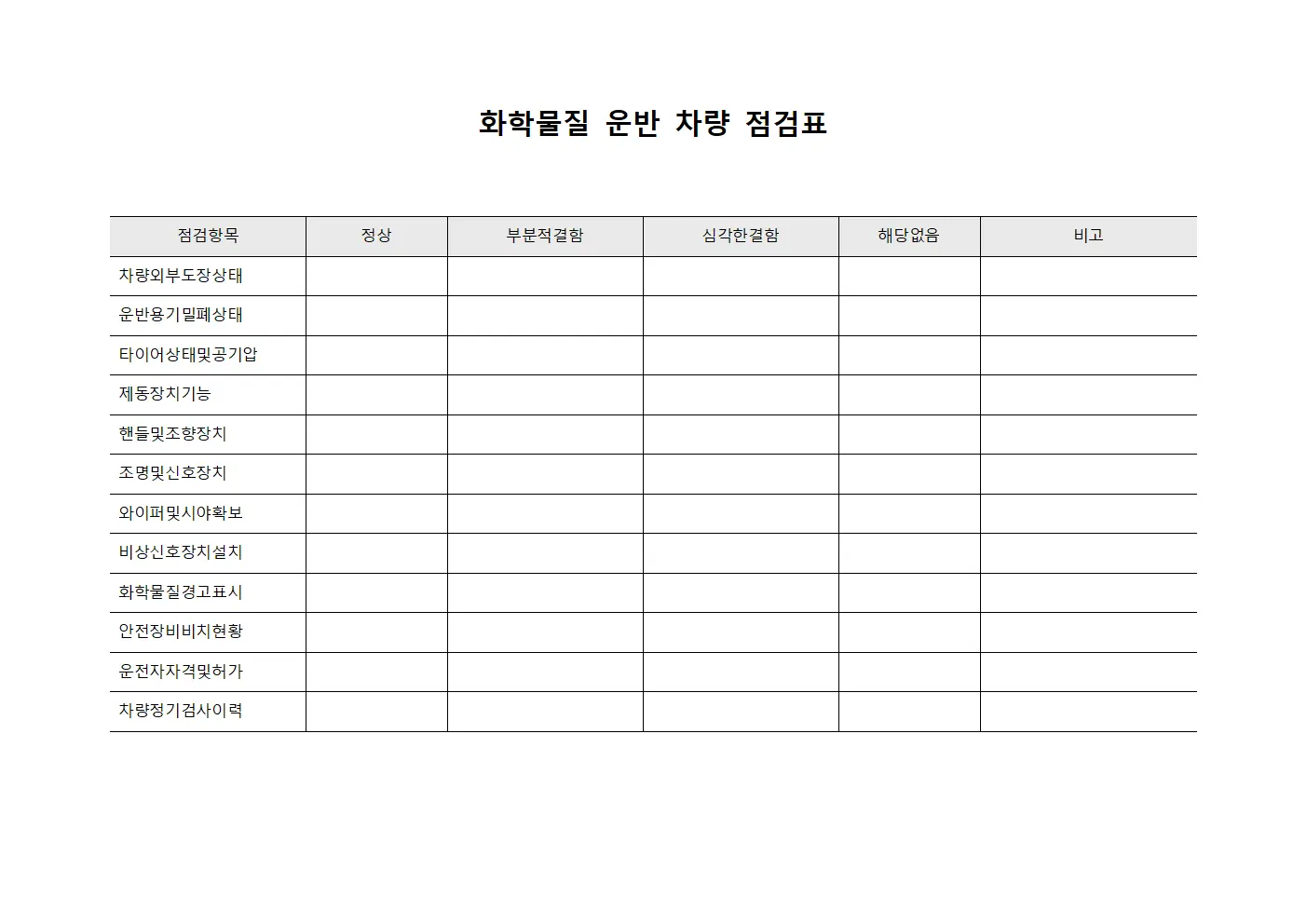 화학물질 운반 차량 점검표 파일양식