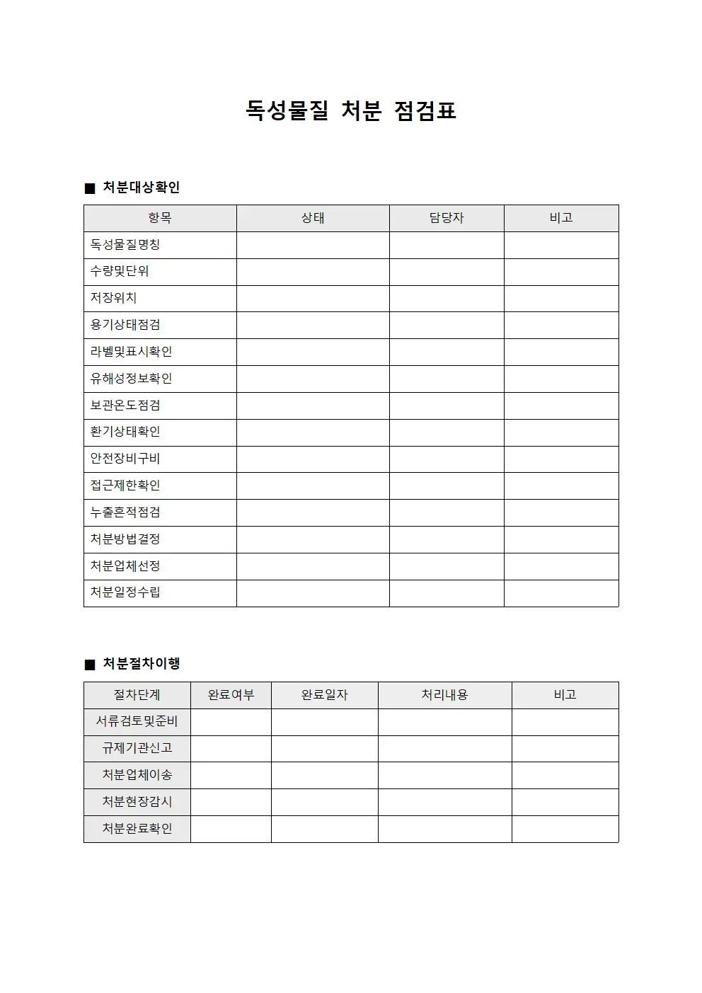 독성물질 처분 점검표