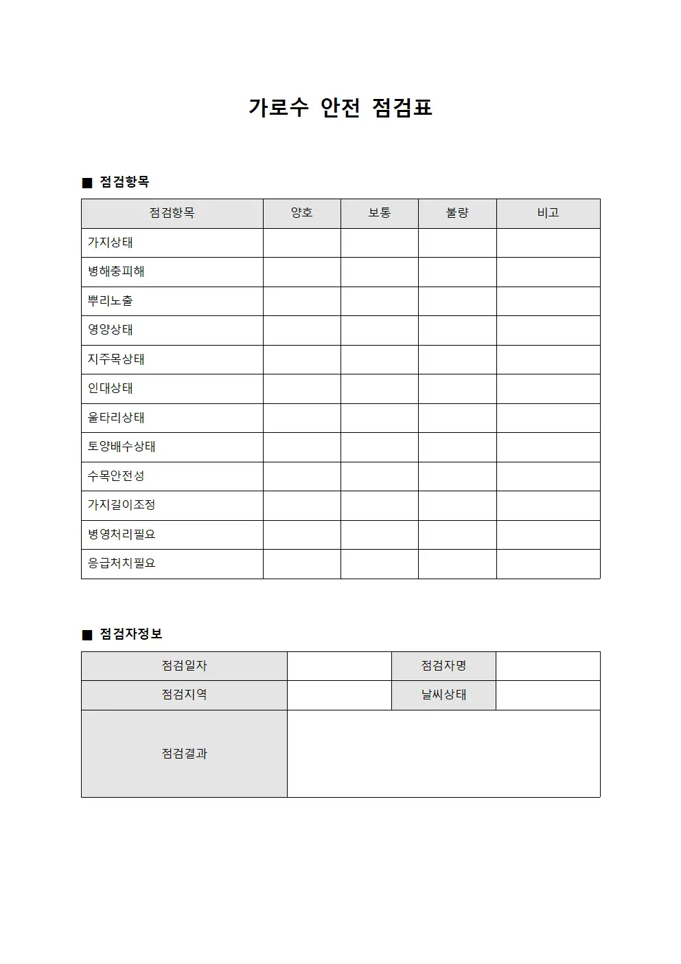 가로수 안전 점검표