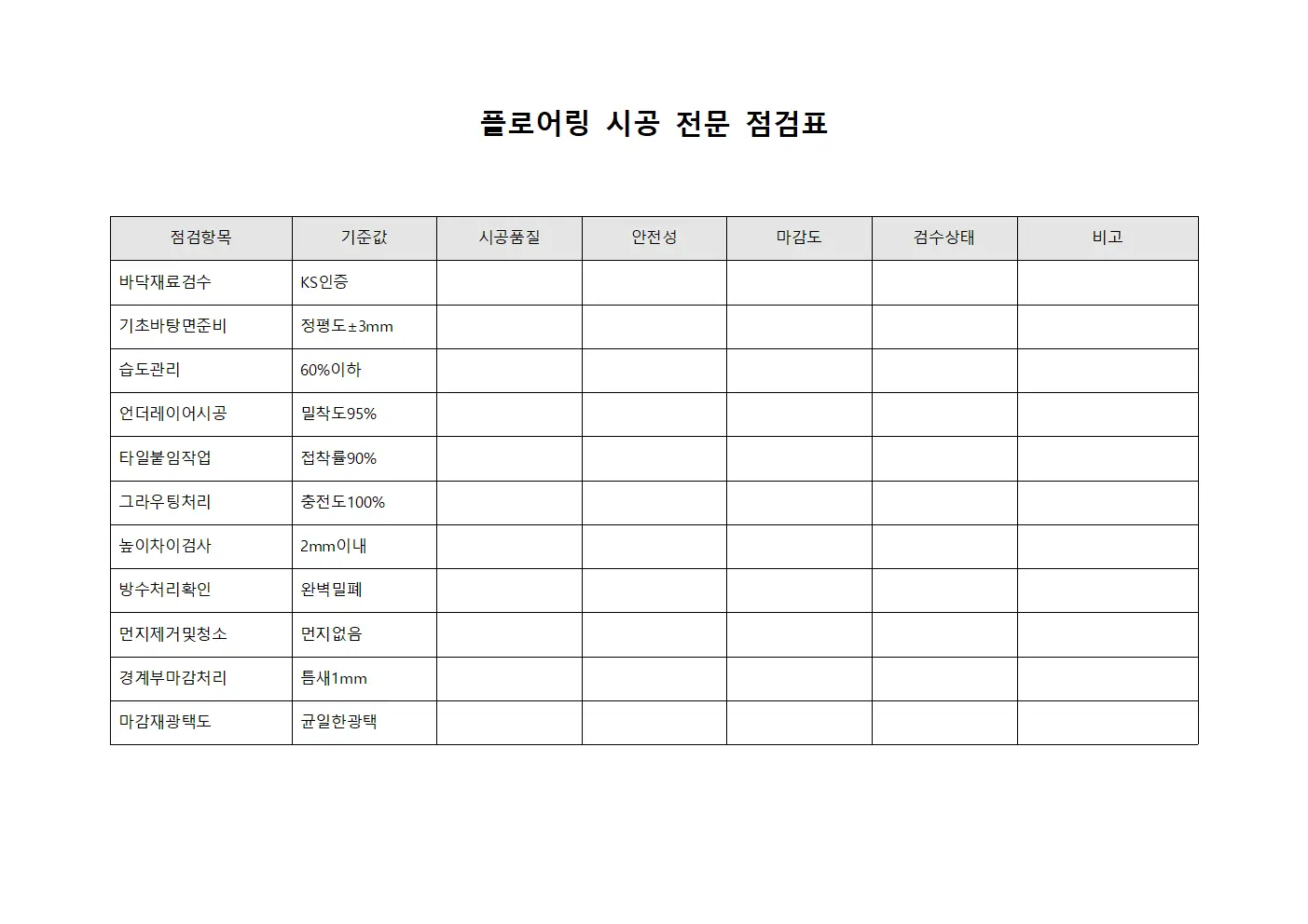 플로어링 시공 전문 점검표