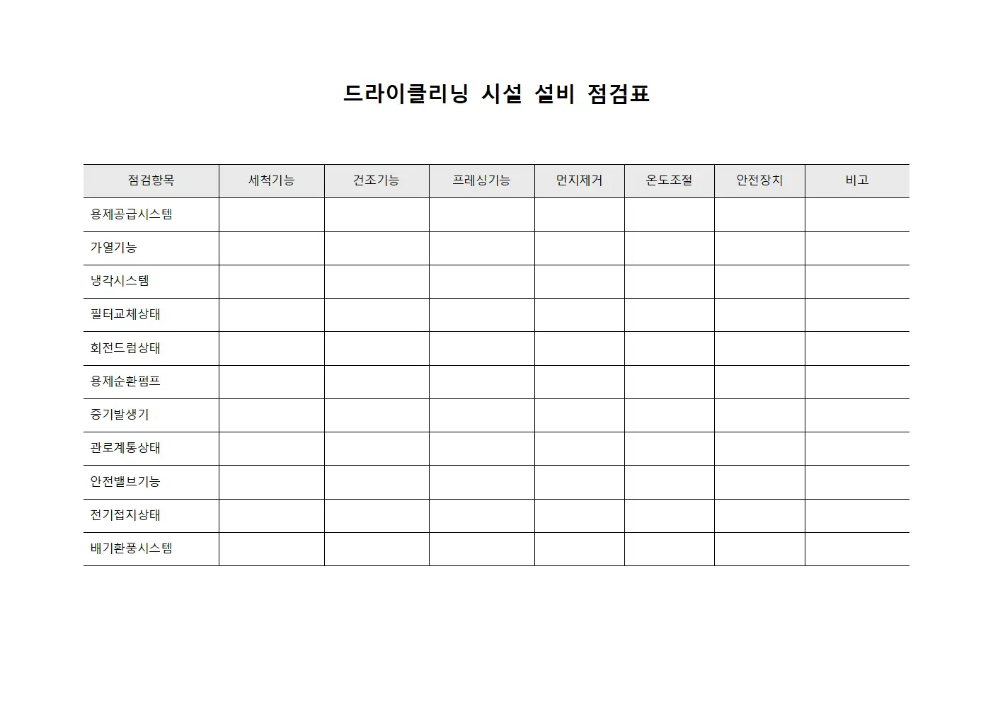 드라이클리닝 시설 설비 점검표 서식파일