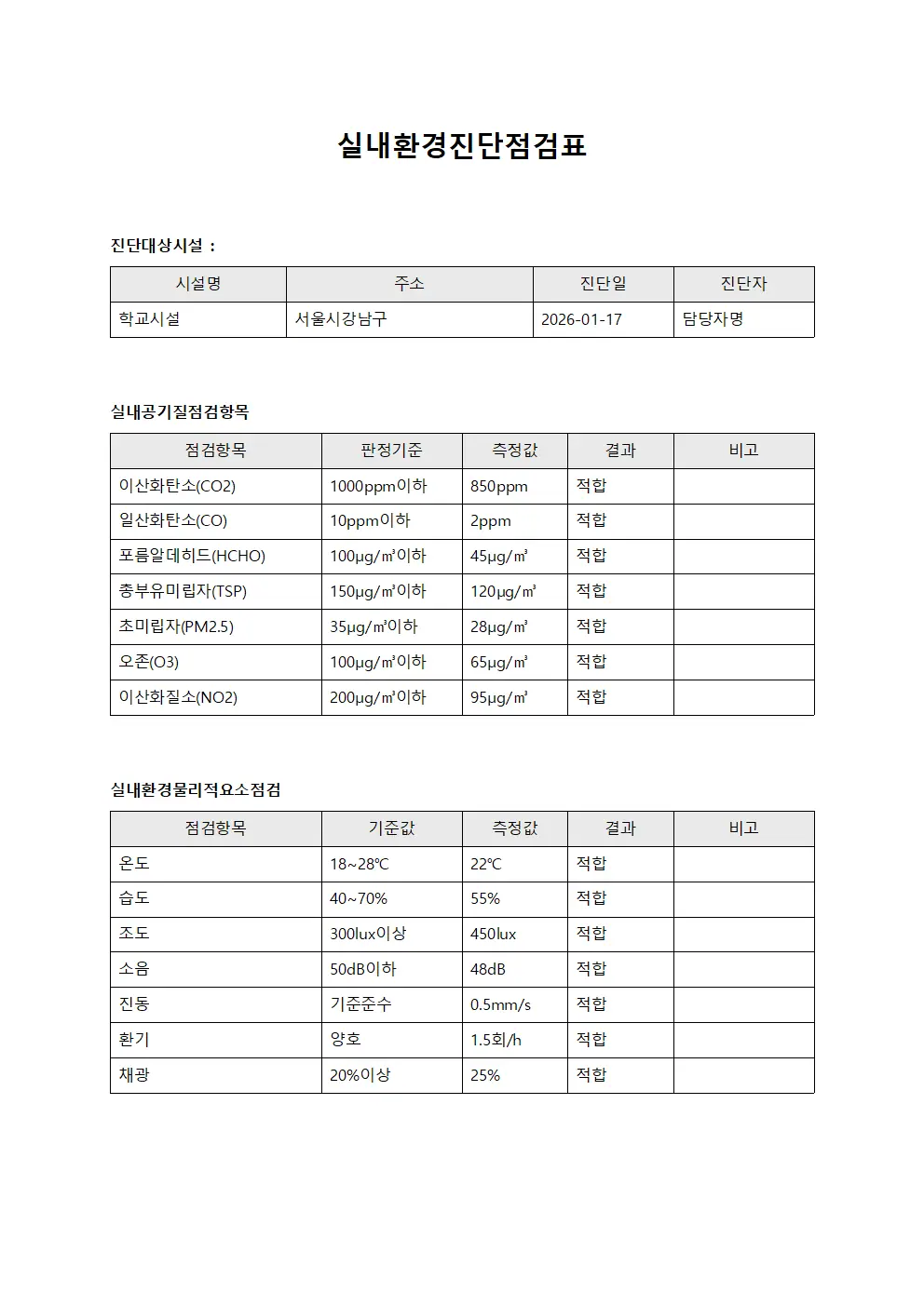 실내환경진단점검표 서식파일